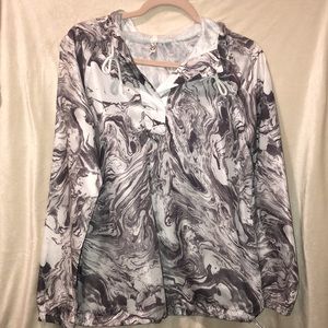 Gray & white marble pattern windbreaker with hood